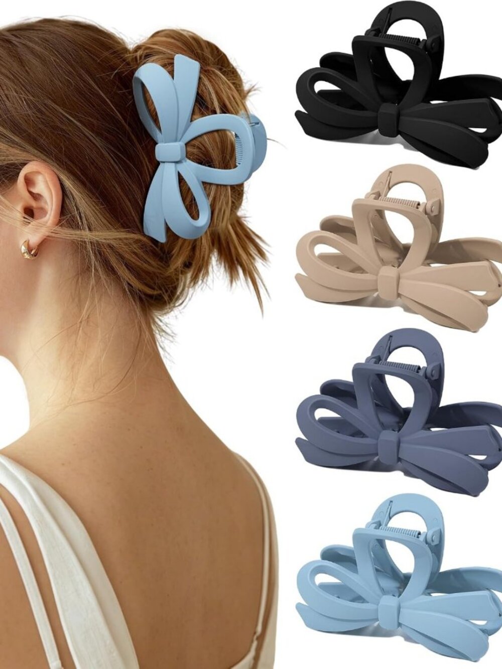 Large Cute Bow Claw Clip for Women - Strong Grip Hair Accessory in Blue